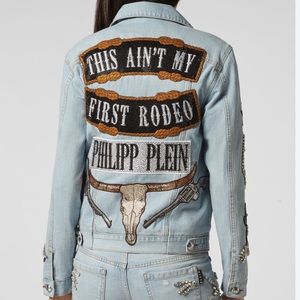 NWT $2,999 Philipp Plein M Crystal Denim Jacket Cowboy Rhinestones Rodeo